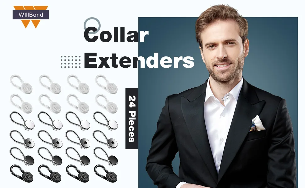 WILLBOND 24 Pieces Collar Extenders Elastic Button Extender Neck Extenders for Shirt Pants Dress Trouser Favors - product information 1