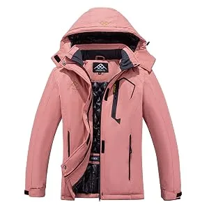 INVACHI Womens Ski Jacket Waterproof Warm Winter Snow Coat Mountain Windbreaker Hooded Raincoat Jacket Red Small - pink