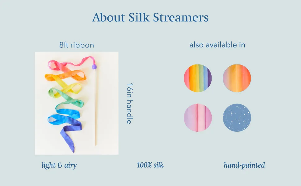 Sarah's Silks - Heart Silk Streamer, Baltic Birch Wood, 100% Real Silk, 8-Foot Long 1-Inch Wide Ribbon Dancer Wand - about silk streamers also available in other colors 8ft ribbon