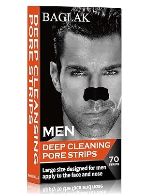 BAGLAK Men Blackhead Pore Strips - 70 Strips - Deep Cleansing - Face Nose Pores - Blackheads Removal - Large Size For Nose+Face - product information 1