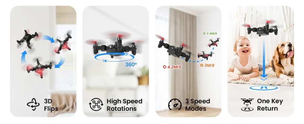 Holy Stone HS190 Foldable Mini Nano RC Drone for Kids Gift Portable Pocket Quadcopter with Altitude Hold 3D Flips and Headless Mode Easy to Fly for Beginners Black - Features