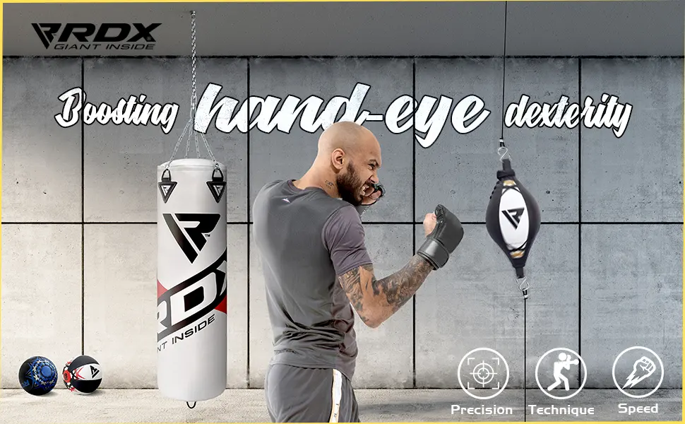 RDX Double End Speed Ball Maya Hide Leather Boxing Ball Dodge Speed Bag Punching MMA Training Workout Floor to Ceiling Rope - speed ball
