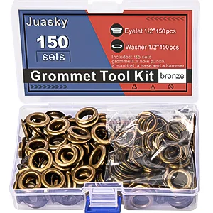 150 Sets 1/2 inch Grommet Tool Kit,Bronze Metal Grommet Kit,Eyelet Kit with Hole Punch for Leather, Fabric, Curtain - Boxed for Easy Storage