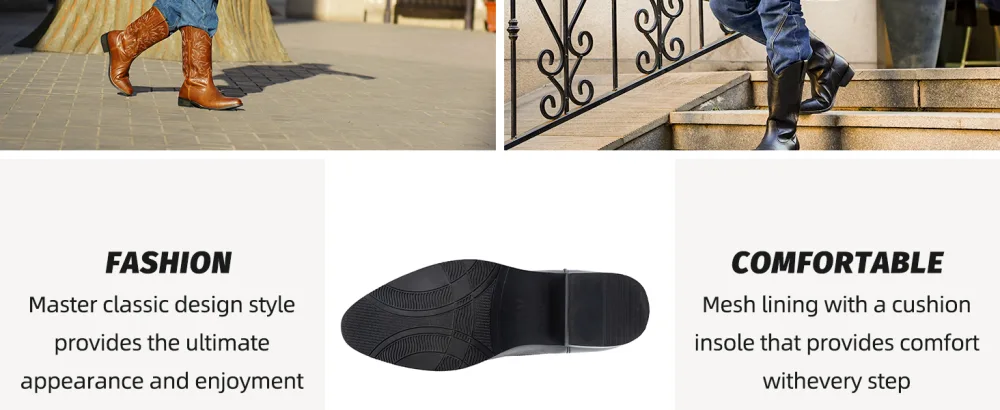 IUV Cowboy Boots For Men Western Boot Durable Classic Embroidered Snip Toe Boots 10 Brown - western boots
