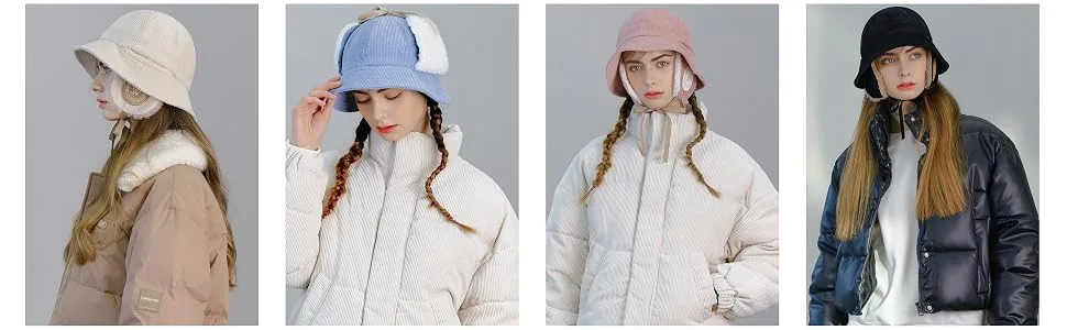 Corduroy Earmuff Bucket Hat Sunny Ear Flaps Chin Strap Trapper Trooper Hat Beige - sunny