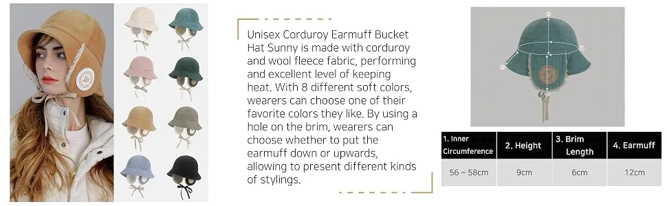Corduroy Earmuff Bucket Hat Sunny Ear Flaps Chin Strap Trapper Trooper Hat Beige - sunny