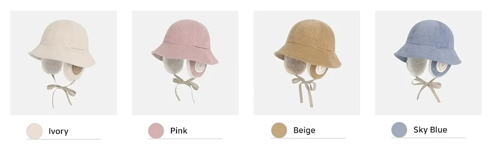 Corduroy Earmuff Bucket Hat Sunny Ear Flaps Chin Strap Trapper Trooper Hat Beige - sunny