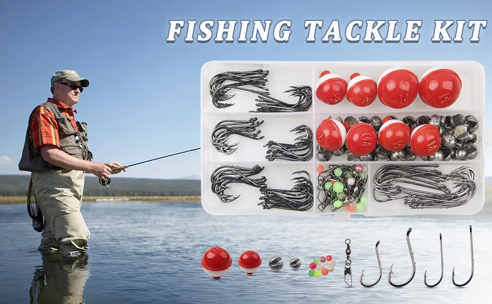 Fishing Bobbers Tackle Kit, 160pcs Basic Fishing Bobbers Hooks Assortment Included Octopus Circle Hooks, Baitholder Hooks, Bobbers, Sinker Weights, Terminal Tackle Box for Trout Catfish Panfish - fishing tackle kit