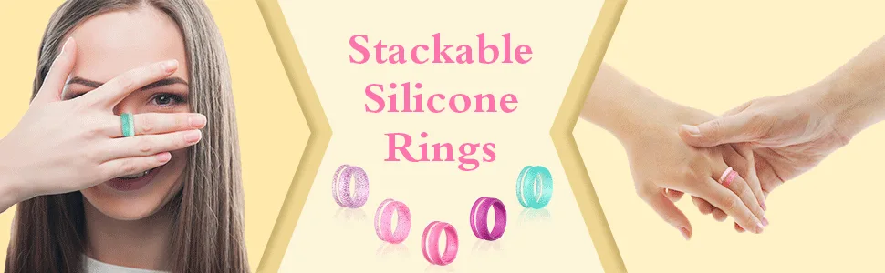 Hicarer 20 Pieces Silicone Wedding Ring for Women, Thin Stackable Silicone Ring Wide Glitter Rubber Wedding Bands for Wedding Sport Supplies 7 (17.3 mm) - product information 2