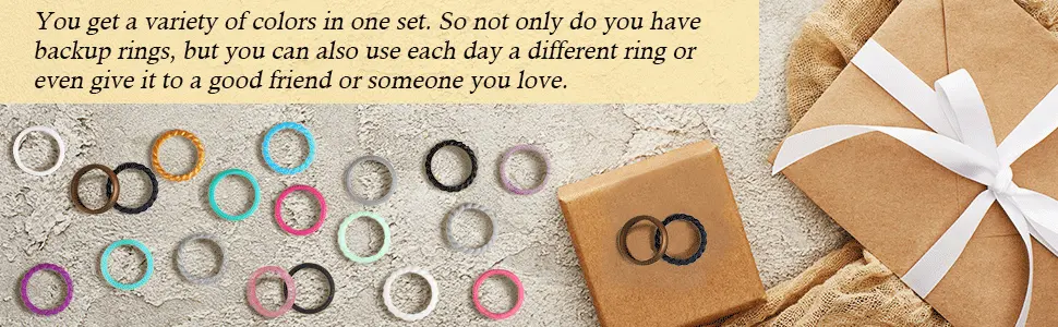 Hicarer 20 Pieces Silicone Wedding Ring for Women, Thin Stackable Silicone Ring Wide Glitter Rubber Wedding Bands for Wedding Sport Supplies 7 (17.3 mm) - product information 5