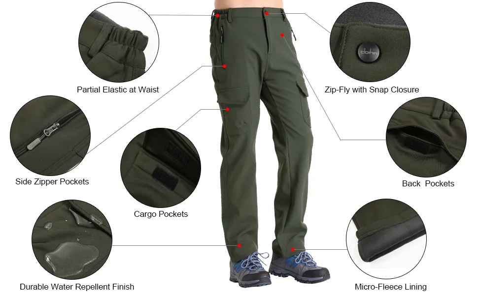 clothin Men's Insulated Pants Fleece Lined Snow Pants Softshell Water and Wind-Resistant Small/30" Inseam Black(6 Pockets) - 1202+