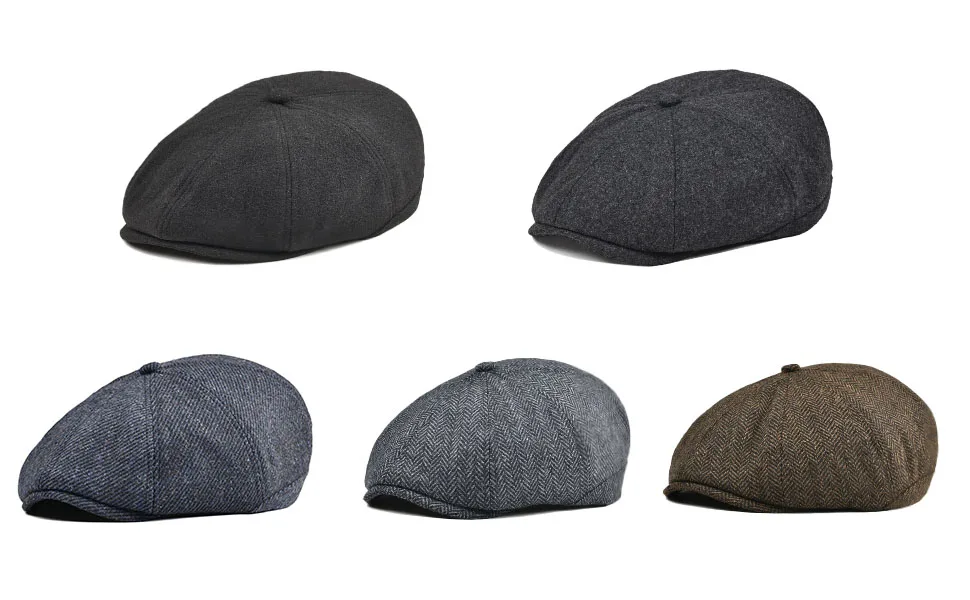 VOBOOM Men Wool Blend Newsboy Cap 8 Panel Hat Tweed Cap Herringbone Cabbie Flat Cap Grey - BDMZ111 5?