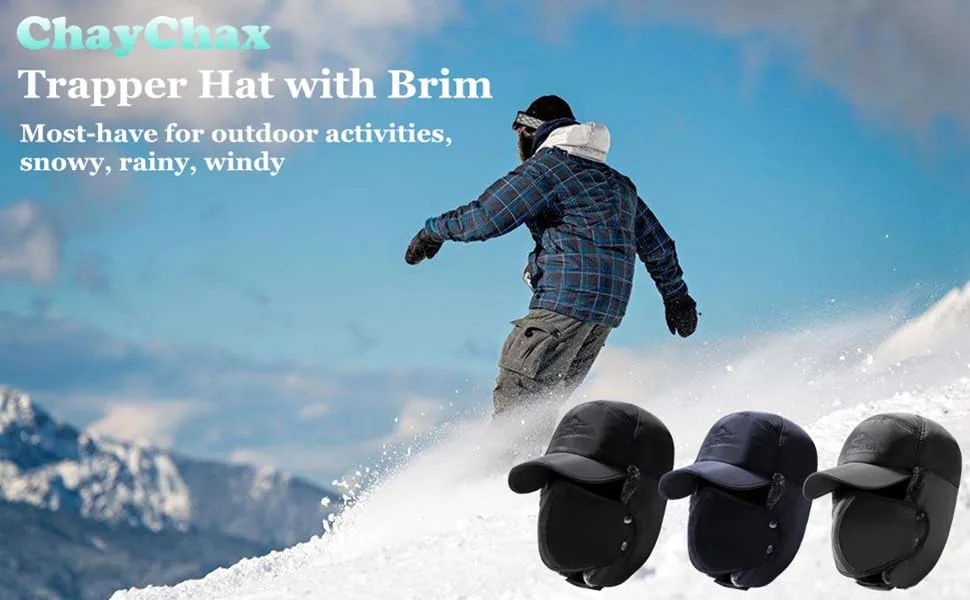 Trooper Trapper Hat Men Women Warm Winter Hats with Ear Flap Faux Fur Hunting Aviator Hat Black - ZHUTU