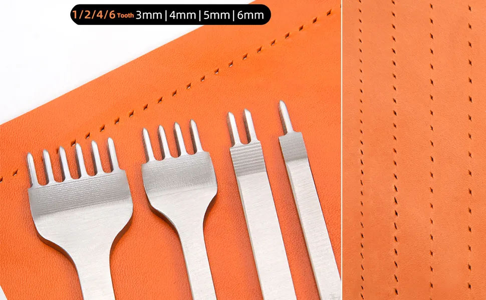 WUTA Leather Hole Punch Tool Pricking Iron Hole Punche 6mm 1/2/4/6 Prong Tooth Lacing Diamond Stitching Chisel Set for DIY Leather Craft Kits (Silver) Silver 6mm 1/2/4/6 - Leather Diamond Chisel Sharp Pricking Iron