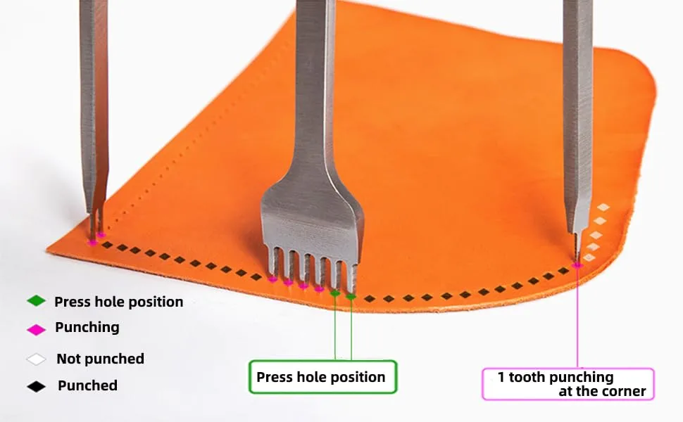 WUTA Leather Hole Punch Tool Pricking Iron Hole Punche 6mm 1/2/4/6 Prong Tooth Lacing Diamond Stitching Chisel Set for DIY Leather Craft Kits (Silver) Silver 6mm 1/2/4/6 - Leather Diamond Chisel Sharp Pricking Iron