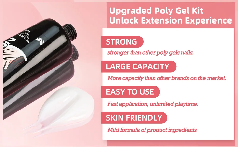 Morovan Poly Extension Gel Nail - 2OZ Poly Nail Gel for Art Nail Poly Gel Set Contain Clear Gel Poly Nail and White Poly Nail Set Professional Poly Gel Nail Colors 60ML Extension Poly Gel for Beginners Builder Nail Gel DIY Salon at Home - Poly Gel Nail Kits