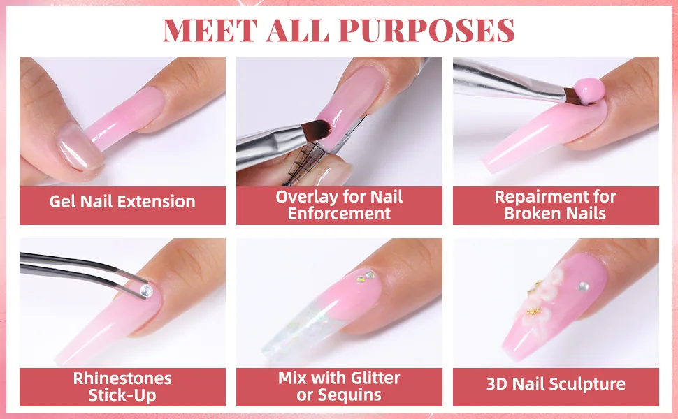 Morovan Poly Extension Gel Nail - 2OZ Poly Nail Gel for Art Nail Poly Gel Set Contain Clear Gel Poly Nail and White Poly Nail Set Professional Poly Gel Nail Colors 60ML Extension Poly Gel for Beginners Builder Nail Gel DIY Salon at Home - Poly Gel Nail Kits