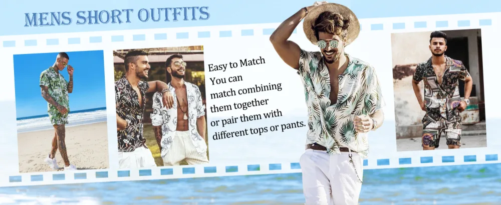 COOFANDY Men's 2 Pieces Shirt Set Short Sleeve Button Down Casual Hippie Holiday Beach T-Shirts Shorts Outfits White Medium - mens beach outfits