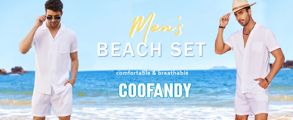COOFANDY Men's 2 Pieces Shirt Set Short Sleeve Button Down Casual Hippie Holiday Beach T-Shirts Shorts Outfits White Medium - mens set