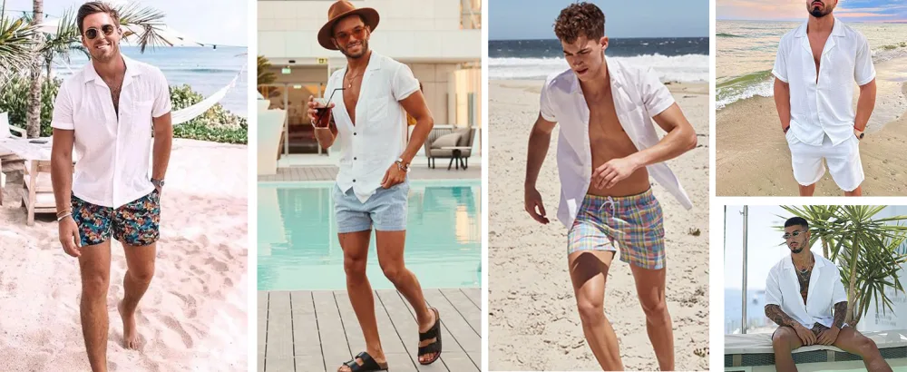 COOFANDY Men's 2 Pieces Shirt Set Short Sleeve Button Down Casual Hippie Holiday Beach T-Shirts Shorts Outfits White Medium - mens set