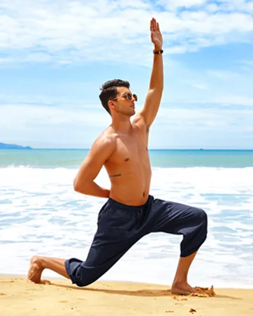 COOFANDY Men's Linen Harem Capri Pants Elastic Waist Casual Baggy Cotton Beach Yoga Boho Pants with Pockets Blue Large - product information 4