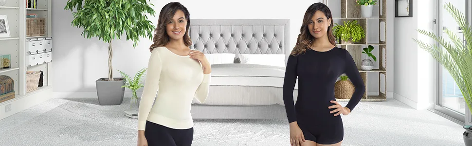 +MD Womens Compression Slimming Shirt 3/4 Long Sleeve Undershirts Round-Neck Basic Shapewear Thermal Tops Darkgrey Medium - Womens Compression Slimming Shirt