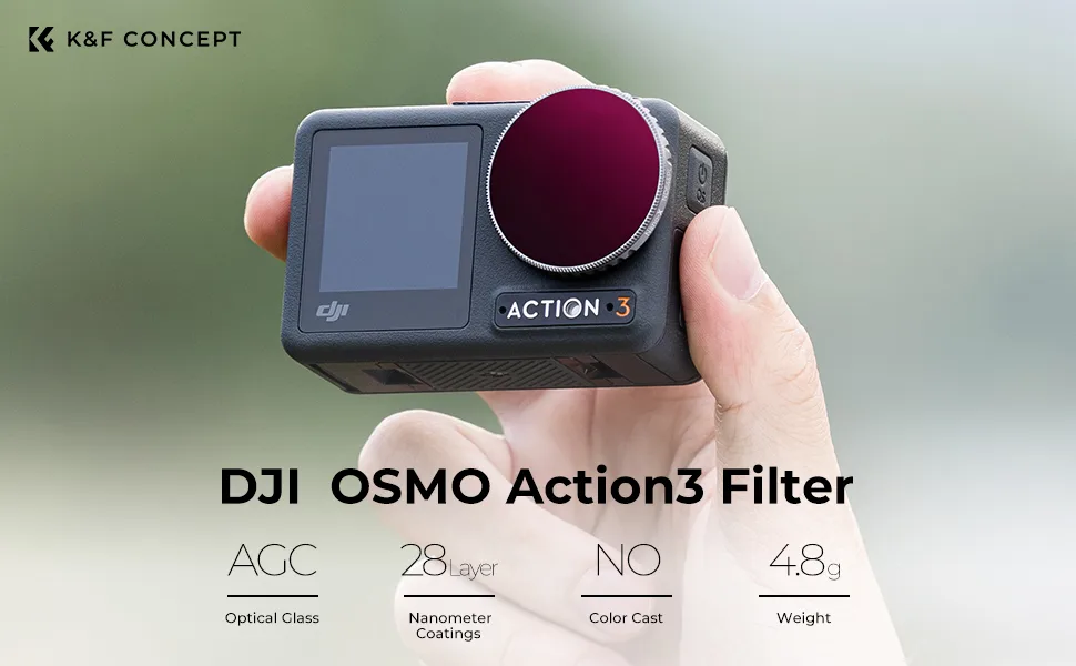 K&F Concept Osmo Action 3 ND8/PL Lens Filter, 28 Multi-Coated Neutral Density & Polarizing Effect 2-in-1 Filter Compatible with DJI Osmo Action 3 ND8&PL - KF01.2128