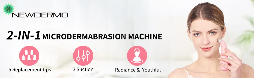 NEWDERMO 2-in-1 Microdermabrasion Machine for Facial, Diamond Microdermabrasion Device USB Rechargeable - Advanced Home Facial Treatment Machine (Pink) - 9004