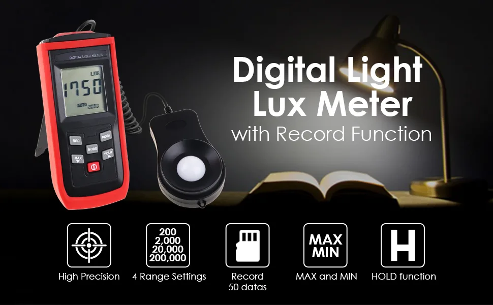 Digital Light Meter Illuminance Lux Meter with Record Function, 0200,000 Measurement Range Flexible Sensor Light Tester for Photography, Plants, Indoor, Outdoor - product information 1