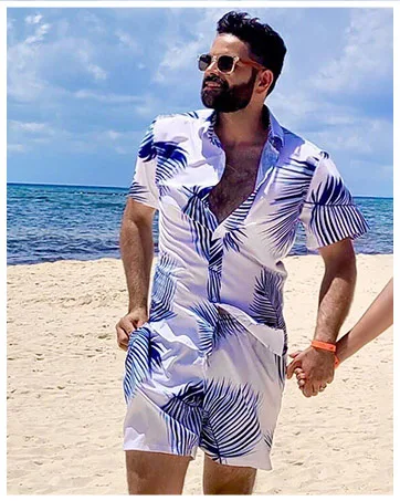 EUOW Men's Hawaiian Shirts and Shorts Set 2 Pieces Button Down Short Sleeve Beach Vacation Outfits Yzbl Medium - product information 2