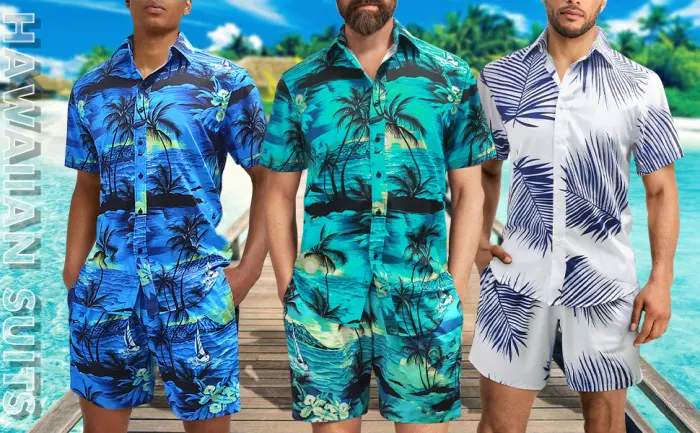 EUOW Men's Hawaiian Shirts and Shorts Set 2 Pieces Button Down Short Sleeve Beach Vacation Outfits Yzbl Medium - product information 26