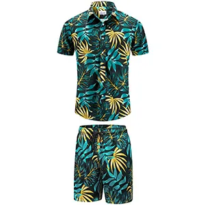 EUOW Men's Hawaiian Shirts and Shorts Set 2 Pieces Button Down Short Sleeve Beach Vacation Outfits Yzbl Medium - product information 27