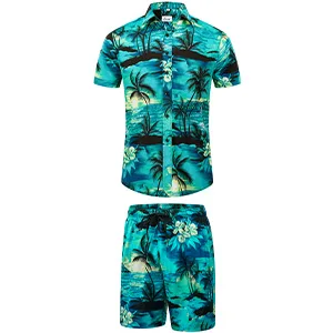 EUOW Men's Hawaiian Shirts and Shorts Set 2 Pieces Button Down Short Sleeve Beach Vacation Outfits Yzbl Medium - product information 28