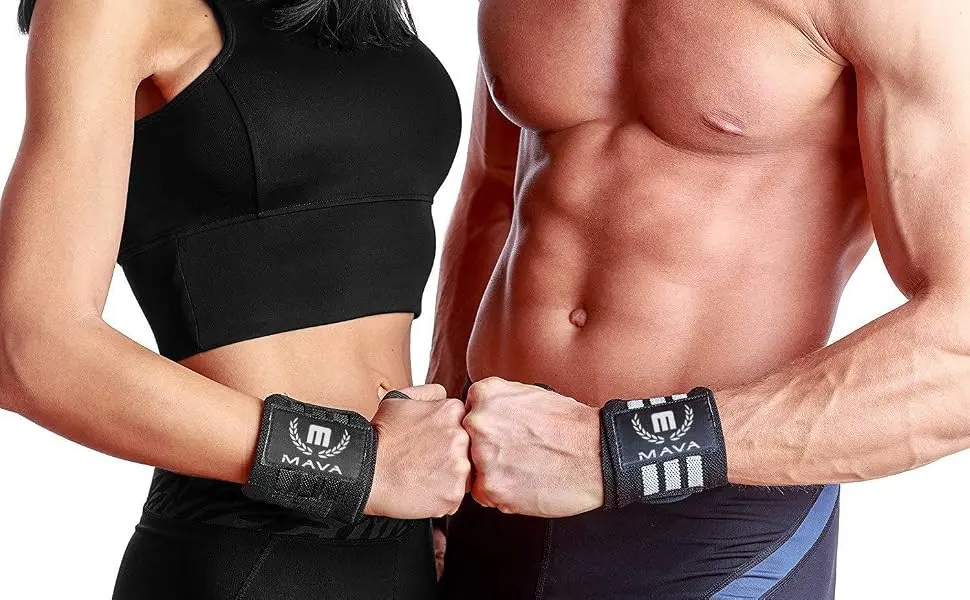 Mava Sports Double-Stitched Support Weightlifting Wrist Wraps for Painless Workouts, Heavy Lifting and Kettlebell, Unisex 18" Black/White - wrist wrap