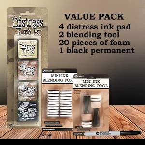 Tim Holtz Ranger Distress Ink Mini Pads Set Multi-Color with 1 Mini Ink Blending Tool Set + 20 pcs. Replacement Foams + Black Permanent Marker  Arts, Crafts, Scrapbooking Supplies Kit 3 - Tim Holtz Distress Mini Ink Pad with Ink Blending Tool and Replacement Foam