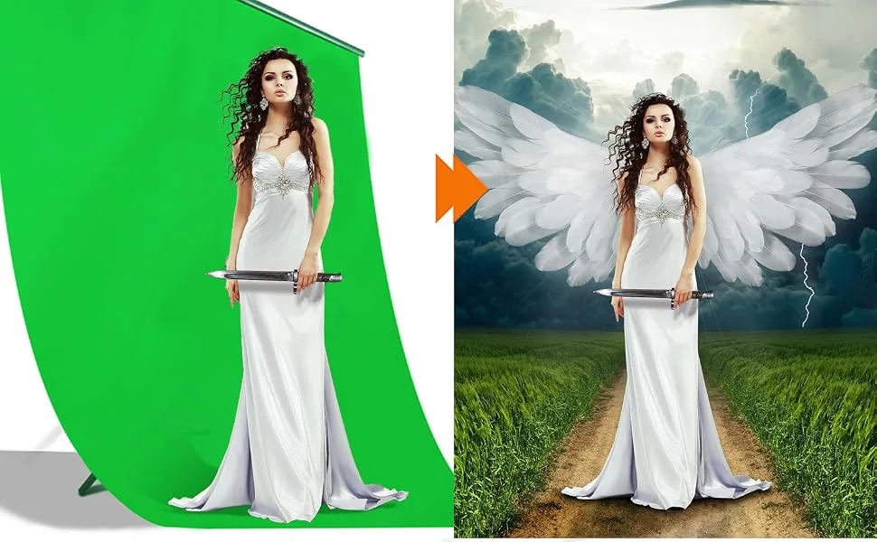 Green Screen Backdrop with Stand kit,YELANGU 6.5X5ft Portable Photographic Studio Photo Background for Streaming, ID Photos, Video conferences and interviews - Photo Backgrounds