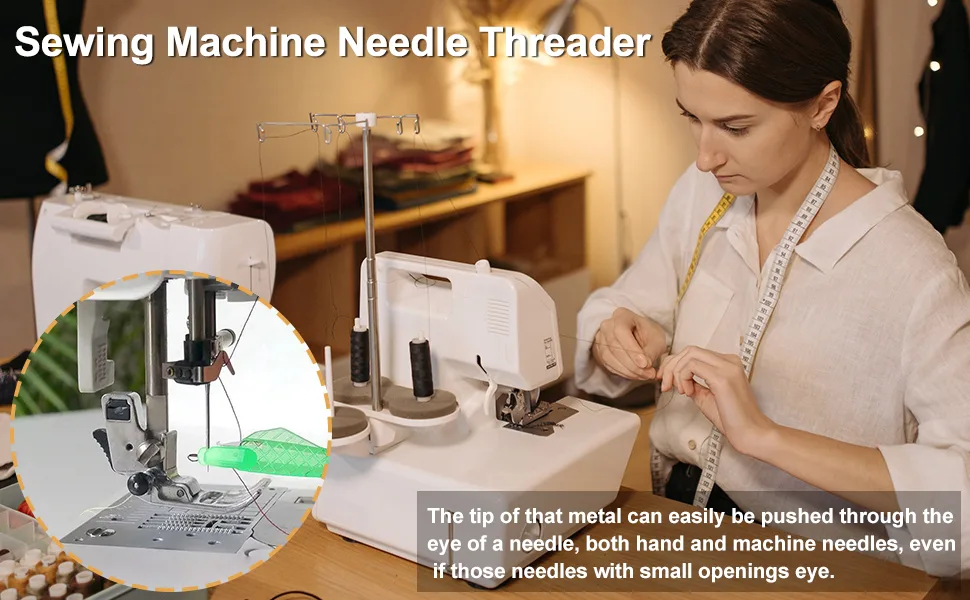 10 Pcs Sewing Machine Needle Threaders, Fish Type Needle Threader, Quick Sewing Machine Loop Needle Threaders Tool, Automatic Sewing Needle Threader Green - product information 2