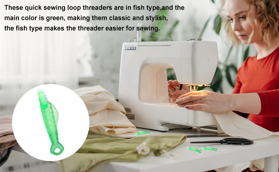 10 Pcs Sewing Machine Needle Threaders, Fish Type Needle Threader, Quick Sewing Machine Loop Needle Threaders Tool, Automatic Sewing Needle Threader Green - product information 4