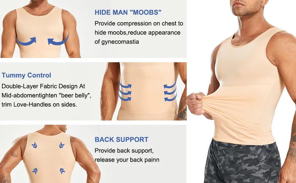 Mens Compression Shirt Slimming Body Shaper Vest Workout Tank Tops Abs Abdomen Undershirts Medium 1-beige - compression shirt