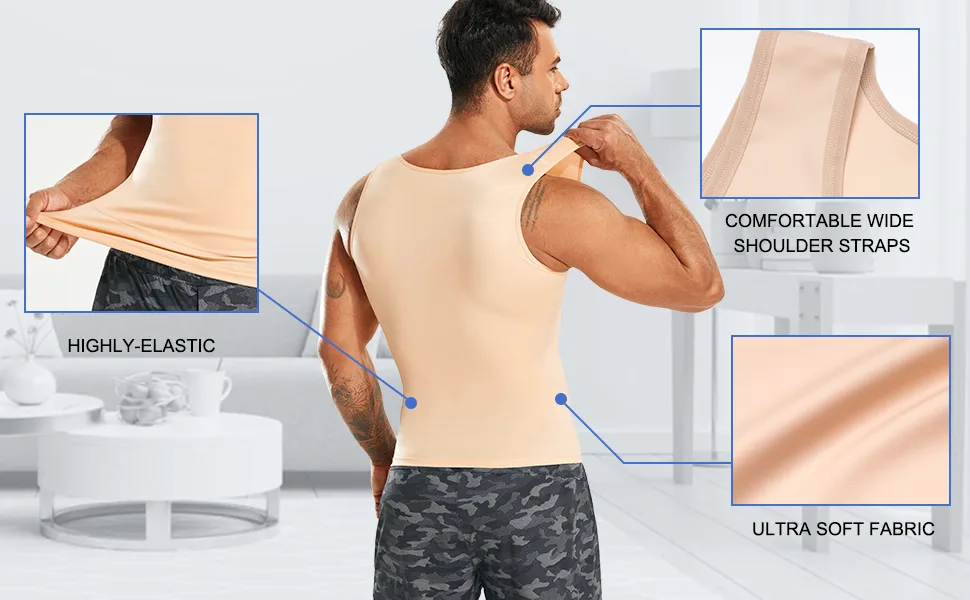 Mens Compression Shirt Slimming Body Shaper Vest Workout Tank Tops Abs Abdomen Undershirts Medium 1-beige - waist trainer