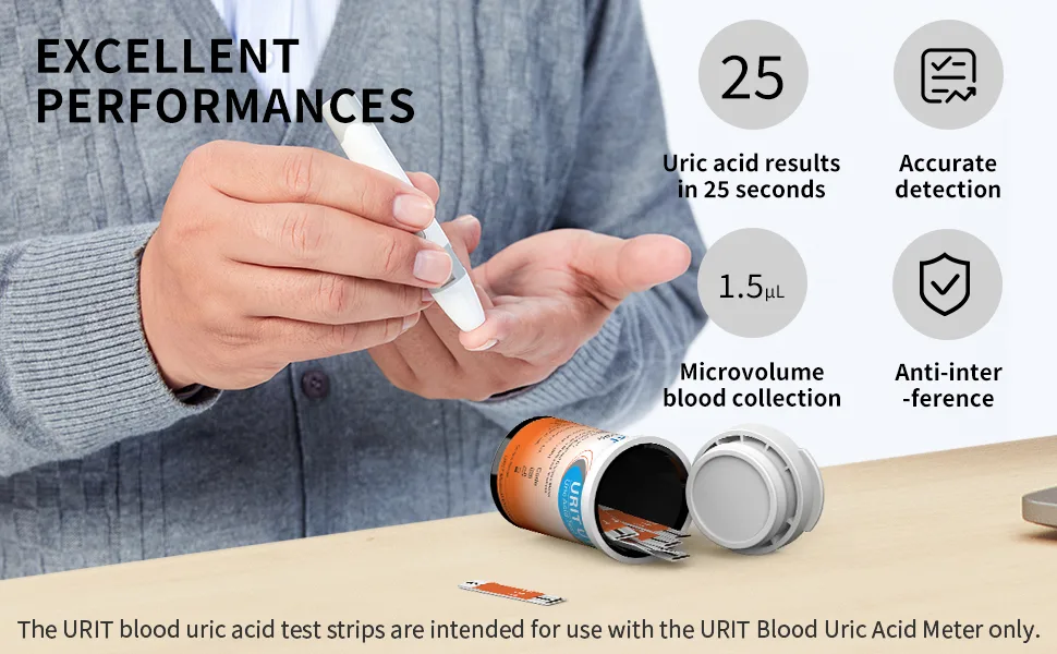 URIT Uric Acid 50 Test Strips (Test Strips Only) for URIT Uric Acid Monitor. 2 Boxes Total, 25 Test Strips Per Box. (Includes 50 Test Strips and 50 lancets.) - product information 2