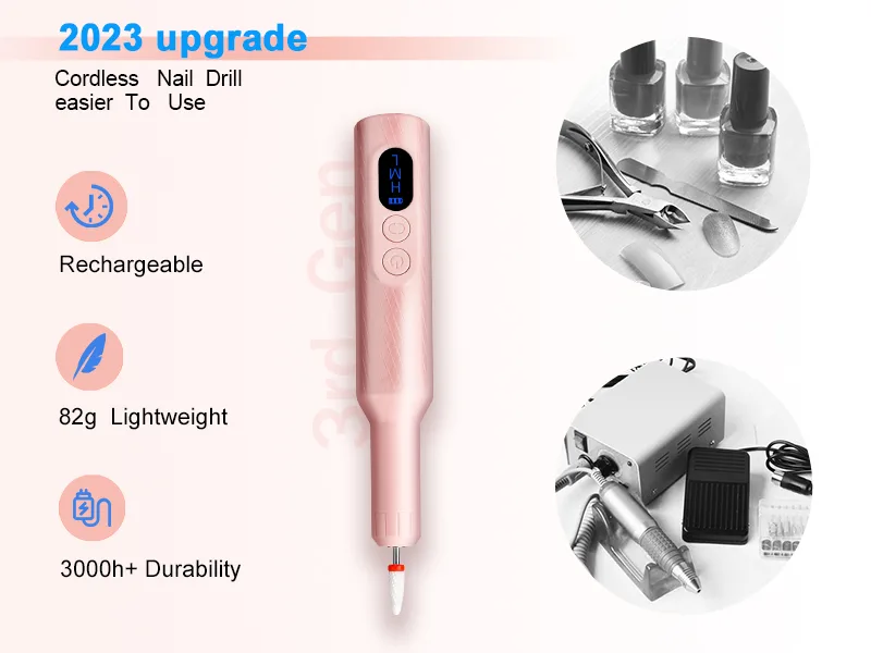 Electric Nail Drill,Cordless Nail Drill -Wireless Electric Portable Professional Nail File Machine with Nail Drill Bits Pink - electric nail drill