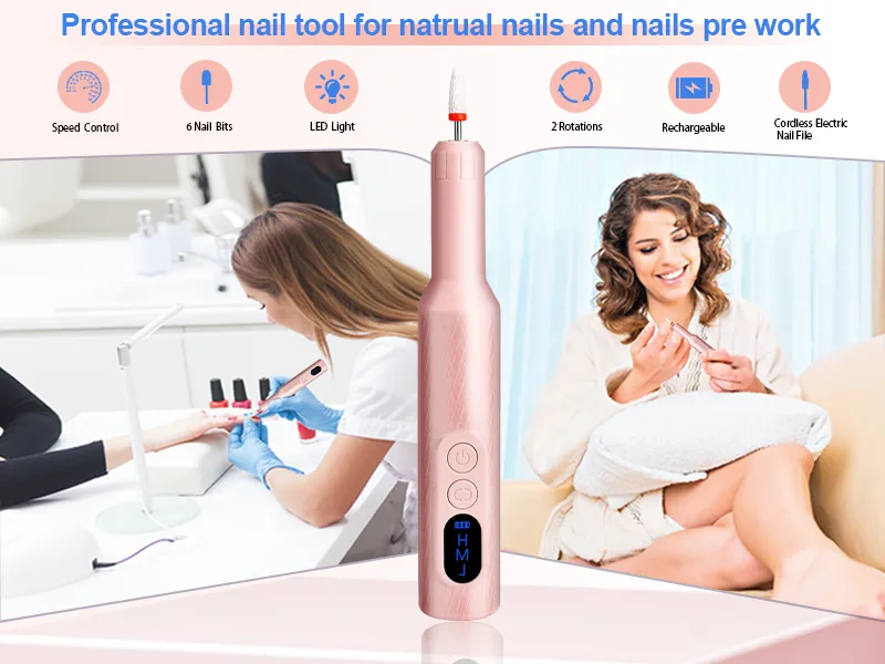 Electric Nail Drill,Cordless Nail Drill -Wireless Electric Portable Professional Nail File Machine with Nail Drill Bits Pink - electric nail drill