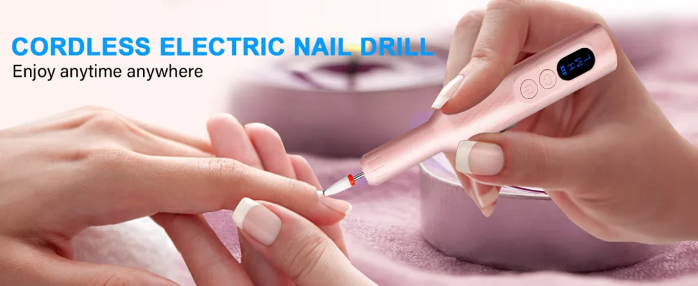 Electric Nail Drill,Cordless Nail Drill -Wireless Electric Portable Professional Nail File Machine with Nail Drill Bits Pink - electric nail drill