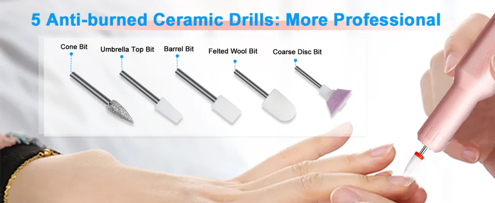 Electric Nail Drill,Cordless Nail Drill -Wireless Electric Portable Professional Nail File Machine with Nail Drill Bits Pink - ELECTRIC NAIL DRILL