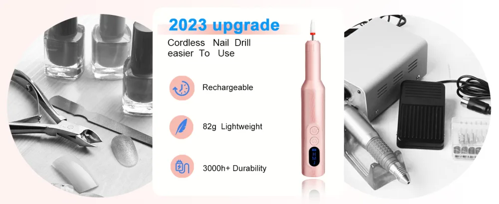 Electric Nail Drill,Cordless Nail Drill -Wireless Electric Portable Professional Nail File Machine with Nail Drill Bits Pink - electric nail drill