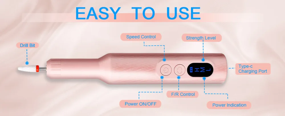 Electric Nail Drill,Cordless Nail Drill -Wireless Electric Portable Professional Nail File Machine with Nail Drill Bits Pink - electric nail drill