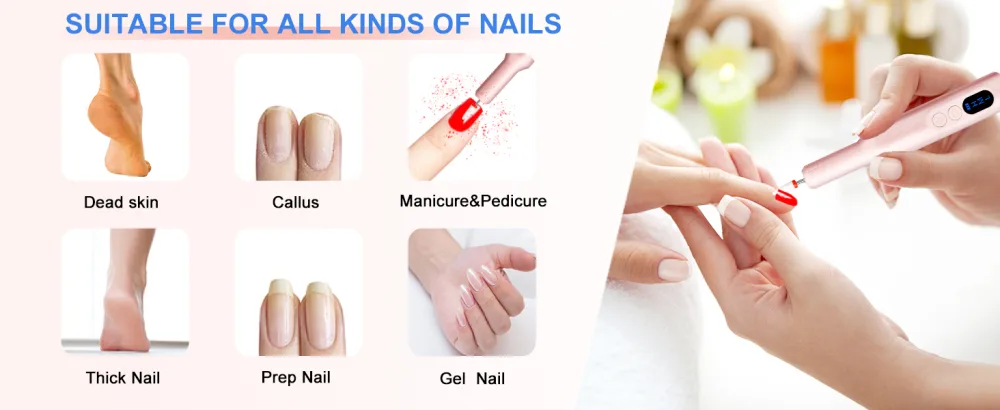 Electric Nail Drill,Cordless Nail Drill -Wireless Electric Portable Professional Nail File Machine with Nail Drill Bits Pink - electric nail drill