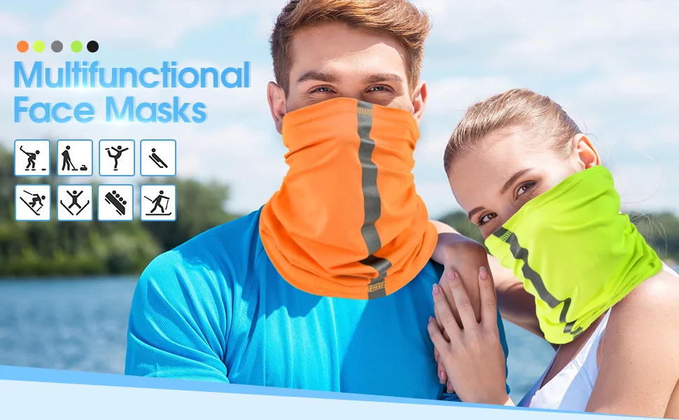 SATINIOR 4 Pieces Reflective Neck Gaiter Visibility Neon Safety Bandana Wind Dust UV Protection Scarf Bandanas Green - product information 2