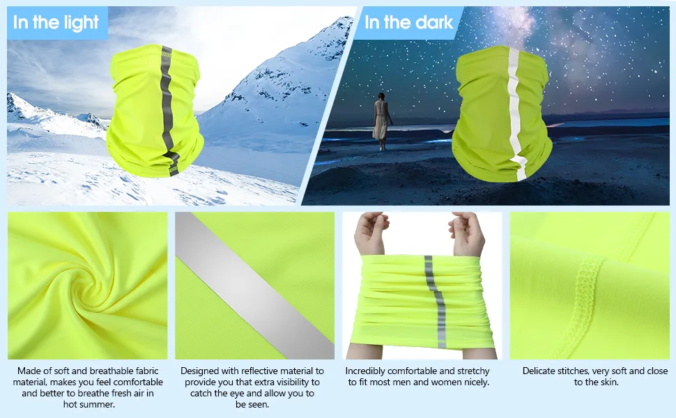 SATINIOR 4 Pieces Reflective Neck Gaiter Visibility Neon Safety Bandana Wind Dust UV Protection Scarf Bandanas Green - product information 3